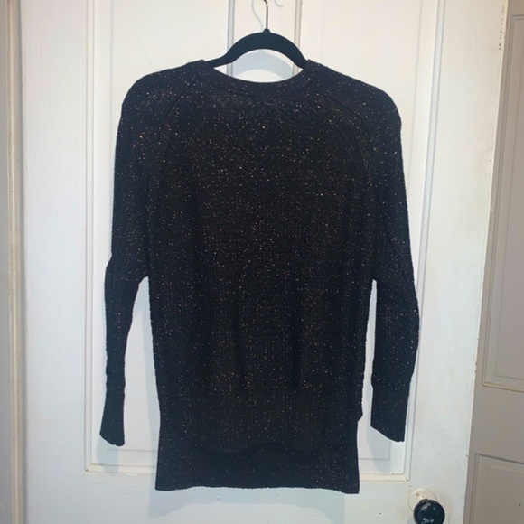 Maurices Open Cold Shoulder Black and Gold Sparkly Shiny Sweater - Picture 2 of 4